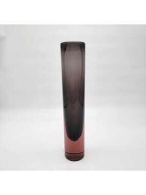 Mid Century Art Glass Vase Ombre Pink & Smokey Gray